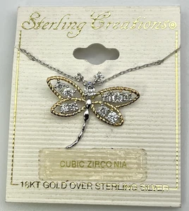 NUEVO CON ETIQUETAS REVENDEDOR ORO 18K SOBRE 925 PLATA ESTERLINA COLGANTE MARIPOSA COLLAR INDIA - Imagen 1 de 4