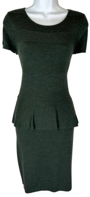 Vestido Suéter Ann Taylor Loft Talla XS Verde Oliva Oscuro Acento Peplum Mezcla de Lana Foto 1 de 4