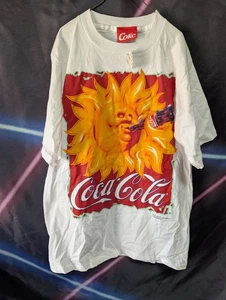 New NWT Vintage 90s Coca Cola Coke Sun Cartoon T-Shirt Large 1995 Double Sided  - Picture 1 of 9