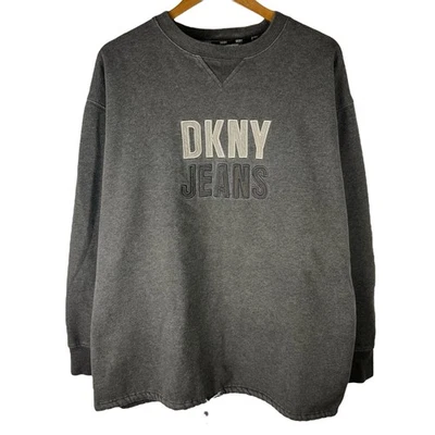 Vintage DNKY Jeans Mens XL Sweatshirt Donna Karan Pullover Y2K 90s Hip Hop Gray - Image 1 of 4