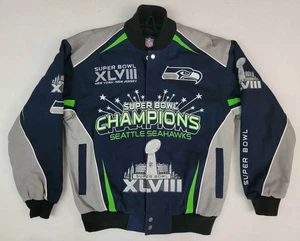 Seattle Seahawks NFL Super Bowl XLVIII Champions Full Zip Bomber Jacket Size M - Picture 1 of 8