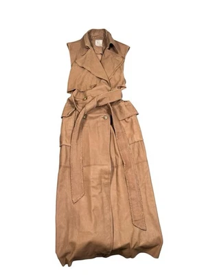 NUEVO CON ETIQUETAS Free People Gamuza Cuero Trench Chaqueta Marsielle Chaleco Abrigo Largo Marrón XS Foto 1 de 4