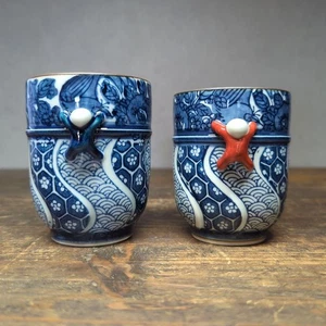 Arita Ware Takayama kiln pair of Japanese teacups flower and bird motif Mint - Picture 1 of 24