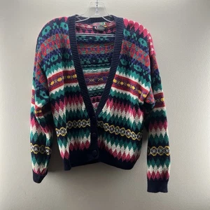 Vintage Paris Sport Club Pullover Damen Medium mehrfarbig geometrisches Ski Cardigan - Bild 1 von 5