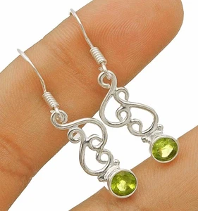 Natural Peridot 925 Solid Sterling Silver Earrings 1 1/2'' Long @2-7 - Picture 1 of 1