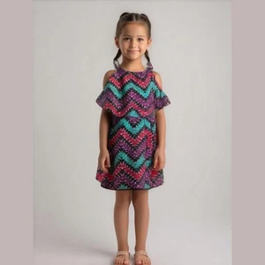 b'tween Girls Dress Size 10 Purple Teal Black Chevron Tank White Pink Tiered - Picture 1 of 8