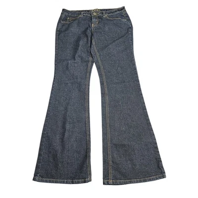 Pantalones de mezclilla para mujer Arizona Jean Co 11 largos lavados oscuros pierna ancha acampanados Foto 1 de 4