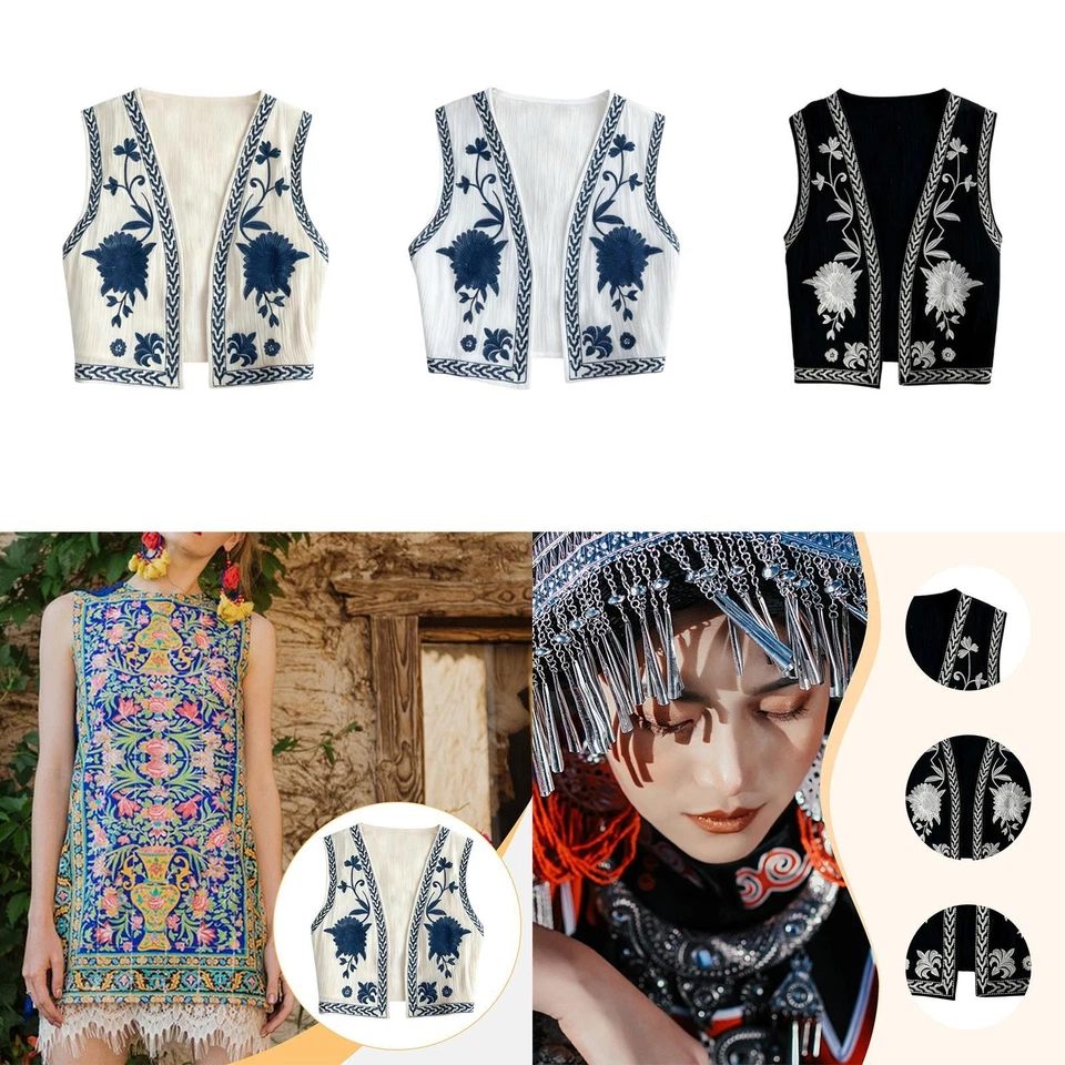 Gilet brodé floral pour femme, facile à porter, idéal pour les vacances, le - Photo 1/1