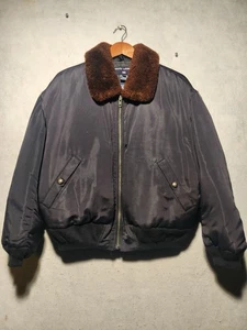 Polo Ralph Lauren Bomber Puffer Jacket Mens Large Black Down Feathers Lambswool - Picture 1 of 10