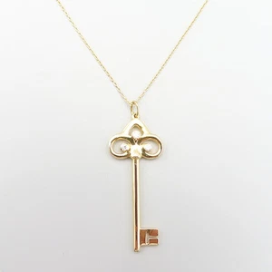 Tiffany 18K Rose Gold Fleur de Lis 3P dia Key Pendant + Chain Necklace - Picture 1 of 5
