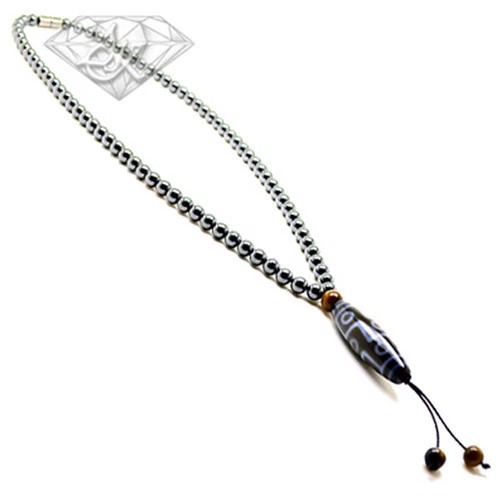 Collar de hematita magnético con cuentas Dzi tibetanas de 9 ojos Accents Kingdom para hombre 20" A Foto 1 de 4