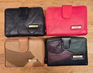 Womens Genuine Soft Real Leather Patchwork Purse Twin Zipped Wallet Coin Pouch - Picture 1 of 72