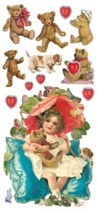 VIOLETTE STICKER - VICTORIAN TEDDY BEAR, CHAIR - 8" x 3 3/4" (20cm x 9cm) - Picture 1 of 1