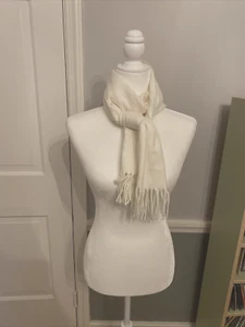 Cejon Ivory Scarf With Fringe Made in Italy - Picture 1 of 4