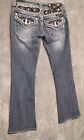MissMe jeans Ladies size 26 bootcut mid rise bling and rhinestones distressed
