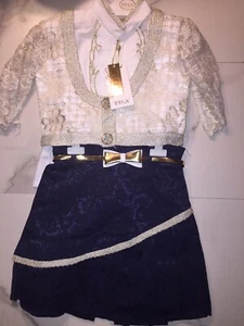 Girls outfit lacy top with Blue skirt, new with tags size 6 With necklace - Picture 1 of 7