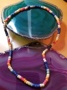 Original Colorful Chipped Wood 16" Necklace Screw Closing Lock - Picture 1 of 3