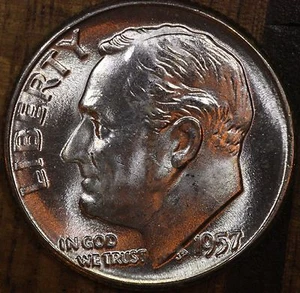 P Roosevelt 1957 diez monedas de diez centavos CH BU ¡lustre! 90% plata de rollo OBW - Imagen 1 de 2