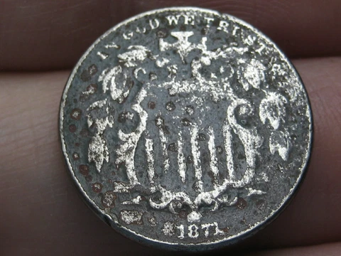 1871 Shield Nickel 5 Cent Piece- VG Details Cover