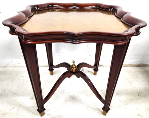 Mahogany Center Side Table Brass Pie Crust Top by JD Young & Sons Cover