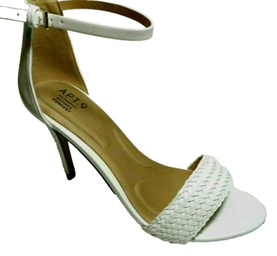 APT 9 舒适 9.5 码白色编织踝带高跟鞋舞会凉鞋新品 — 第 1/4 张图片