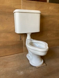 Antique Ceramic White Toilet Elongated Bowl Wall Tank Old Vtg Maddocks 322-24E - Picture 1 of 12