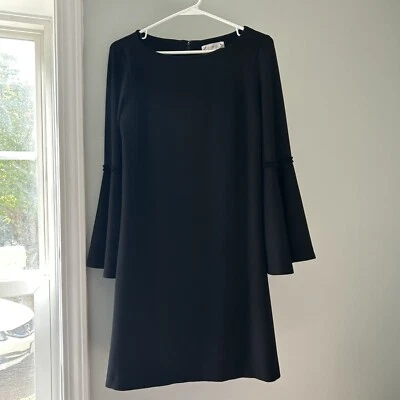 Vestido NANETTE LEPORE Talla 4 Negro Manga Larga Manga Campana Cóctel Fiesta Foto 1 de 4