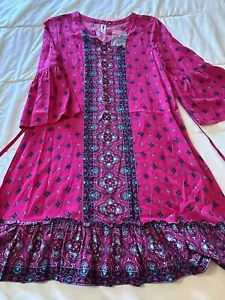 New Girls Size 14 X-Large XL Justice Fuchsia Floral Long Sleeve Dress Outfit - Picture 1 of 3
