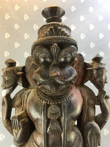 9 - LR Wooden Narasimha Lion God Statue Vintage Antique - Picture 1 of 20