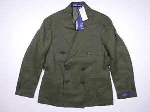  Polo Ralph Lauren Blazer Jacket Coat Olive Green Linen Double Breasted RARE NWT