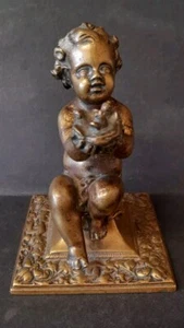 Sitzende Cherub Statuette Putti mit Vogelnest Mitte 19. Jh. Renaissance Stil 15 cm - Bild 1 von 10
