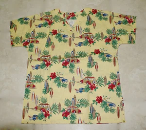 New! Hawaii Print Medical Scrub Top Womens Size, Hawaiian Yellow Surfboard - Picture 1 of 2