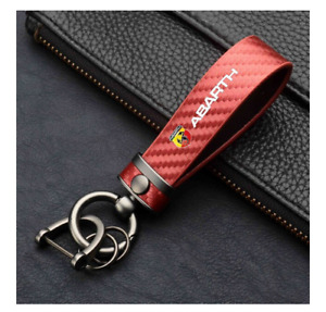 For Abarth Car Keychain Carbon Fiber Red Auto Accessories Emblem Key Ring NEW