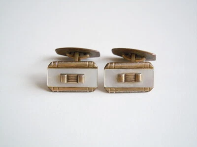 Art Deco Manschettenknöpfe Perlmutt AMD Double Goldton 8,4 g/1,8 x 1,1 cm - Bild 1 von 4