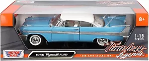 MotorMax 1:18 Scala Die-Cast 1958 Plymouth Fury Blu, Bianco E Argento 73115TC - Foto 1 di 5