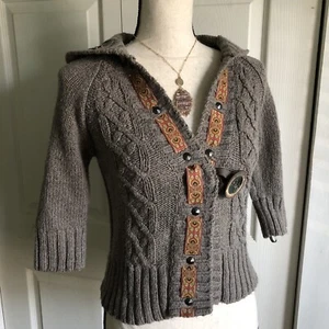 American Rag Cie Sweater Cardigan Size Small Gray 3/4 Sleeve Hooded - Picture 1 of 6
