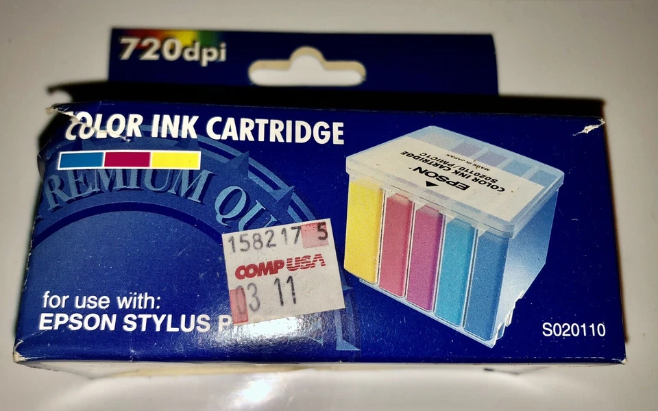 (INK SEALED)(BEAT UP OPEN BOX)Vintage Epson Stylus Color Ink Cartridge S020110 - Image 1 of 4
