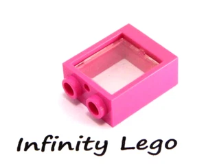 6 LEGO Dark Pink Window Frame 1 x 2 x 2 with Transparent Clear Glasses (60592} - Picture 1 of 2