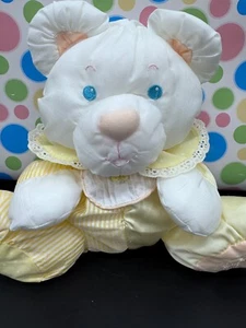 Vintage Fisher Price Puffalump Bear Yellow Stripes Rattle Bib Plush Stuffed - Picture 1 of 15