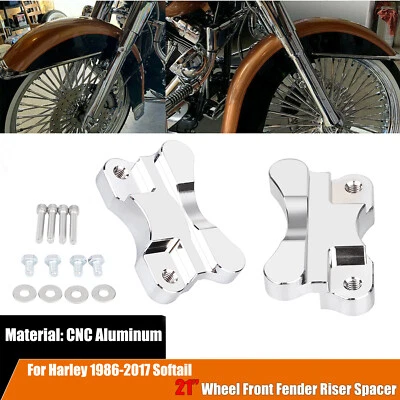 Chrome CNC-Machined Front Fender Riser Relocator For Harley Softail 21" Wheel US Foto 1 de 4