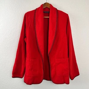 Vintage Karen Kane Womens Red Holiday Wool Blend Long Open Front Cardigan S - Picture 1 of 9