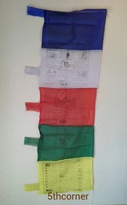 Budista Tibetano GRANDE Bandera de Oración Vertical Caballo de Viento Hecho a Mano Nepal Comercio Justo - Imagen 1 de 2