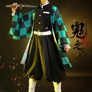 Kamado Tanjirou Demon Slayer Cosplay Costume Outfit Halloween kimono Full Suit - Picture 1 of 25