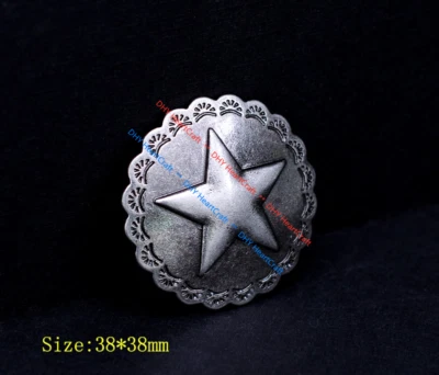 10X Vintage Silver Floral Big Texas Star LeatherCraft Saddles Conchos Screw Back - Image 1 of 4