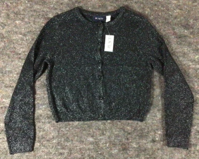 Suéter cárdigan negro metálico brillante con botones para niñas talla 10-12 Foto 1 de 4