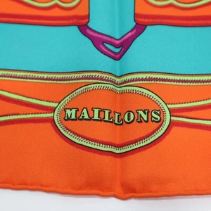HERMES Carre 70 Maillons Chain Ring Scarf Silk 100 Orange W/Tags No Box Used. - Picture 1 of 8