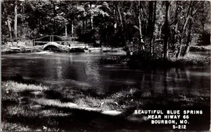 BOURBON, MISSOURI - BEAUTIFUL BLUE SPRING - ROUTE 66 - REAL PHOTO POSTCARD - Picture 1 of 2