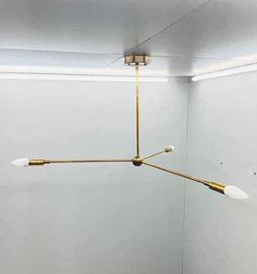 3 Arm Light Modern Brushed Brass Sputnik Chandelier Ceiling Light Fixture - Picture 1 of 8