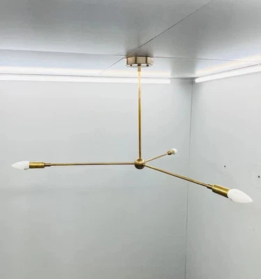 3 Arm Light Modern Brushed Brass Sputnik Chandelier Ceiling Light Fixture - Image 1 of 4
