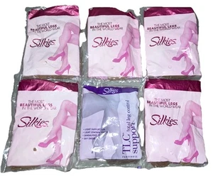 6 Pair Silkies Pantyhose Medium Sheer Toe Waist TLC Beige Honey Taupe Hosiery - Picture 1 of 6